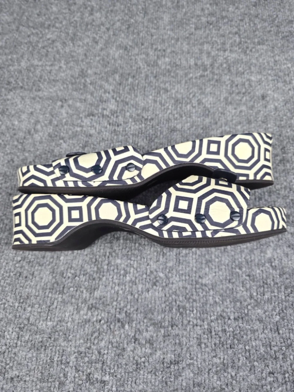 Tory Burch Noah Navy Blue Geometric Leather Slide Sandals Size 9